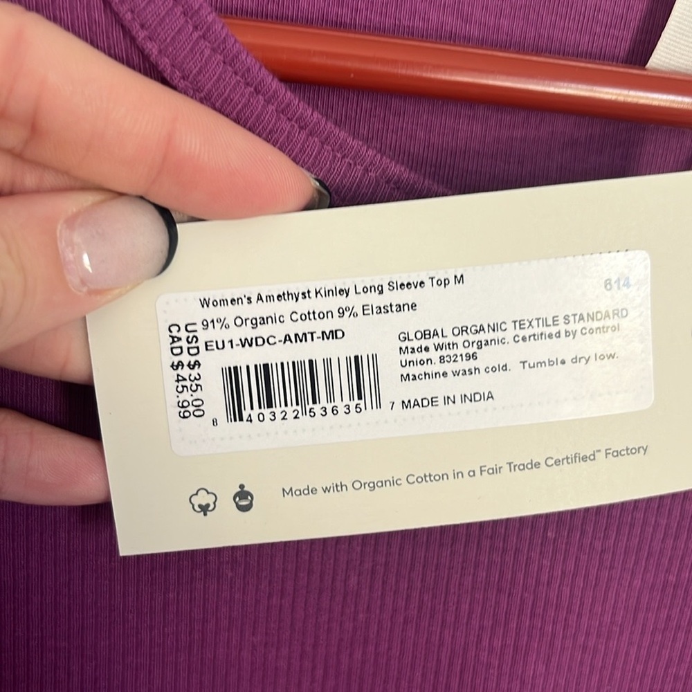 Pact Women's Amethyst Kinley Long Sleeve Size Medium - Picture 4 of 5